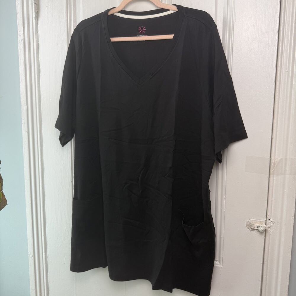 Isaac Mizrahi Live! Essentials Pima Cotton V-Neck Top Slits Womens 3X Black NWOT